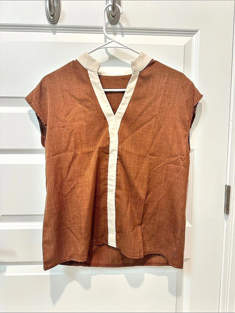 Brown & Cream V-Neck Blouse